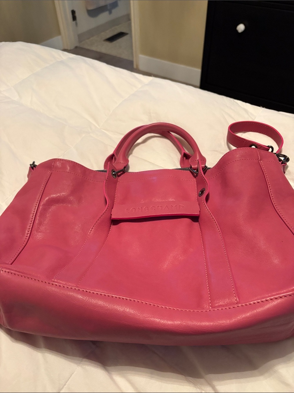 Longchamp Hot Pink Leather Shoulder Tote